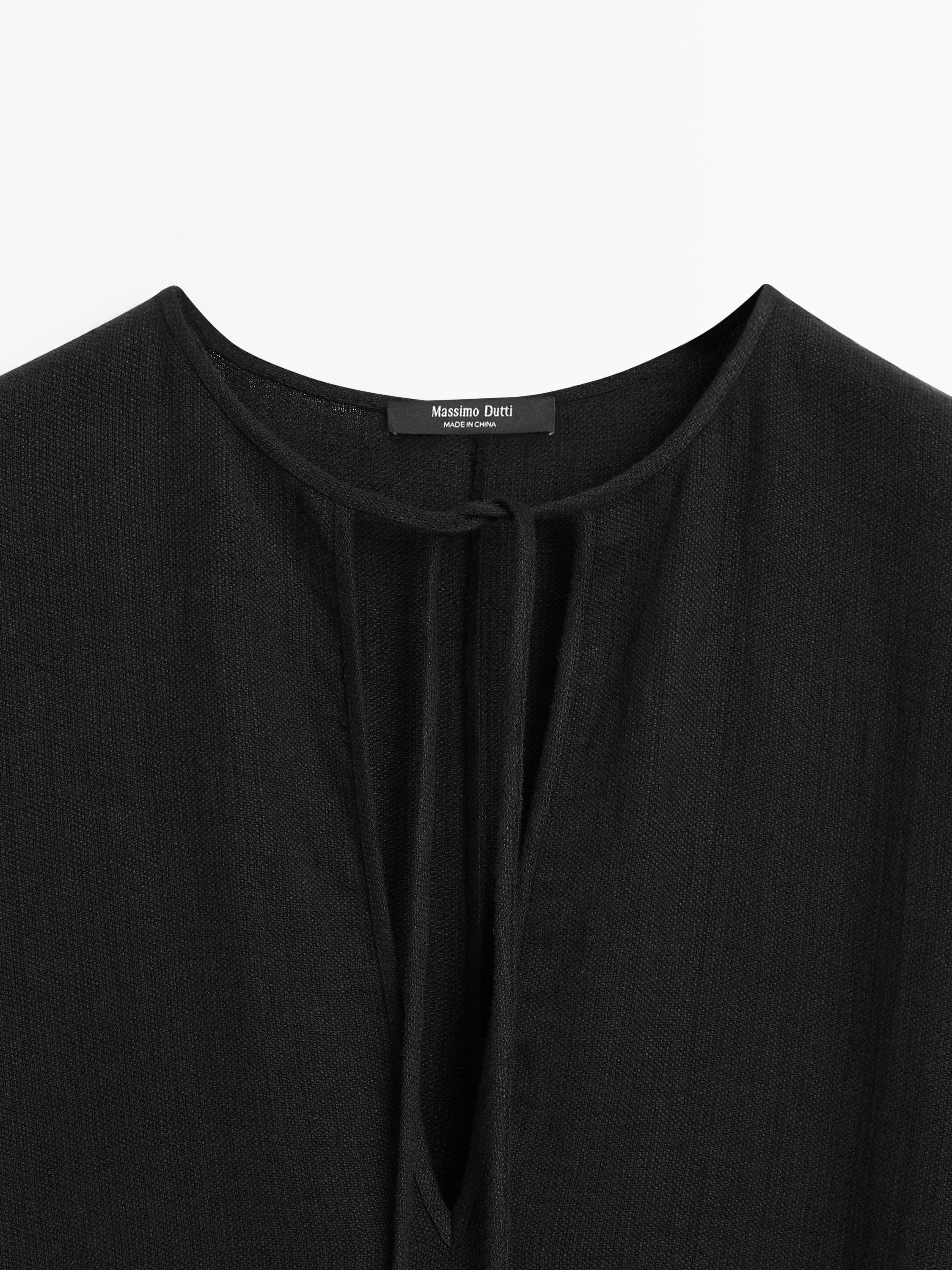 100% linen midi dress with tie detail
